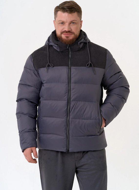 Мужской пуховик с отделкой из вельвета