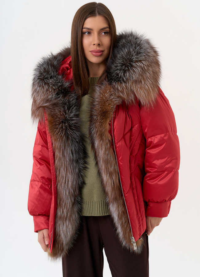 Женский пуховик с отделкой из меха блюфрост модель № 31445 универмаг малина