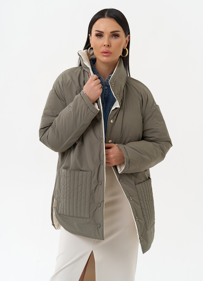 Женская двухсторонняя куртка с воротником стойкой модель № 30089 универмаг малина