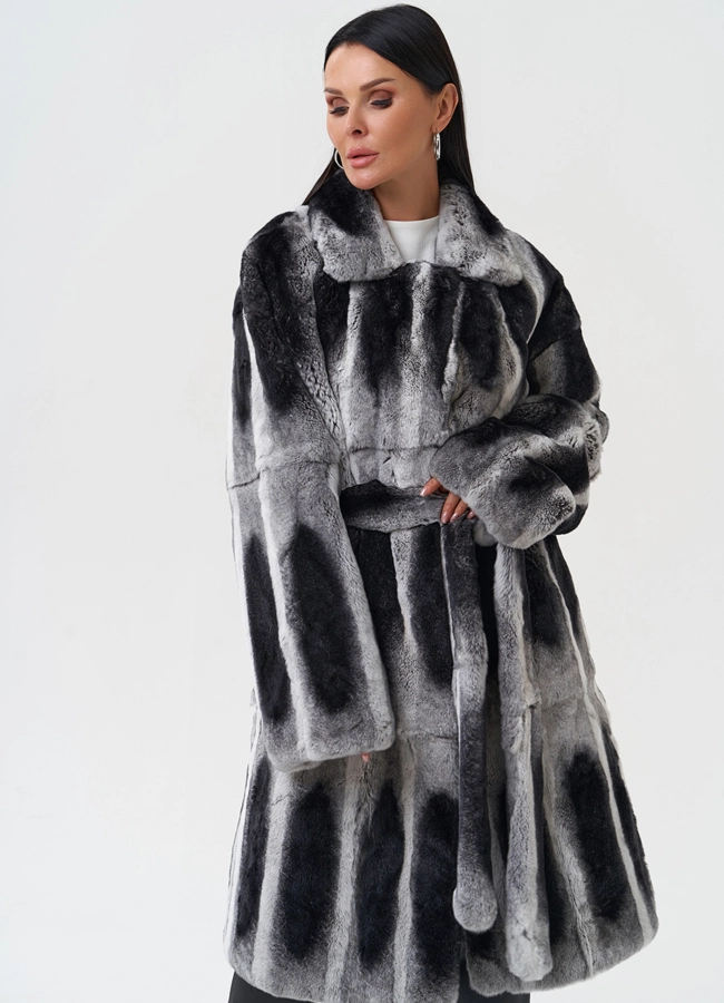 фото Шуба из меха кролика с английским воротником модель № 28135