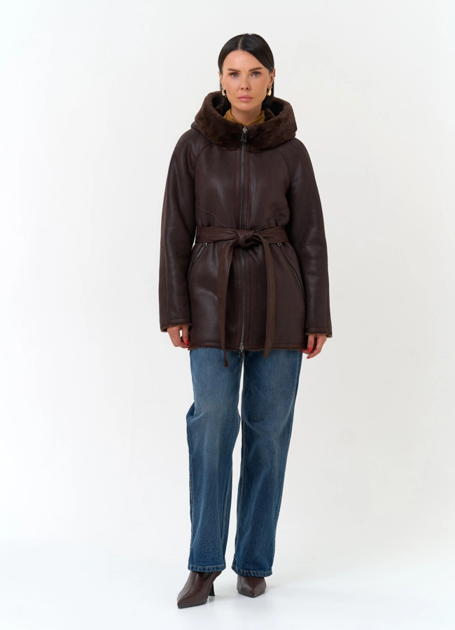 Женская дубленка из эко замши модель № 33888 универмаг малина