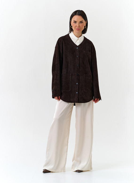 Удлиненная куртка из натуральной замши