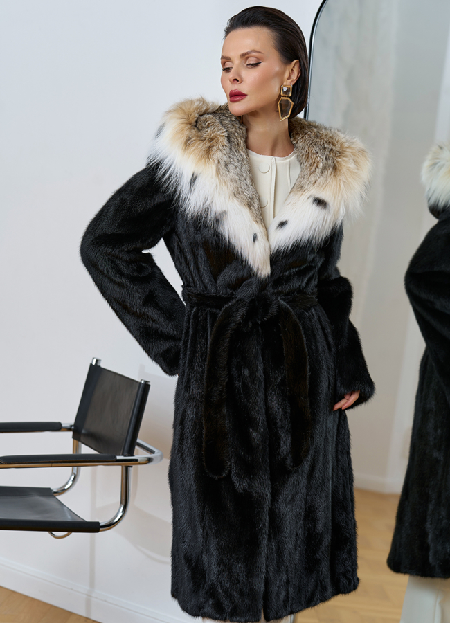 Норковая шуба с рысью в черном цвете модель № 25002 в кредит