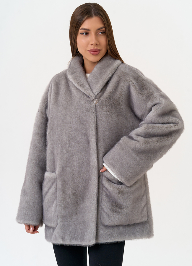 Женская шуба из эко меха с воротником шаль модель № 31503 в рассрочку