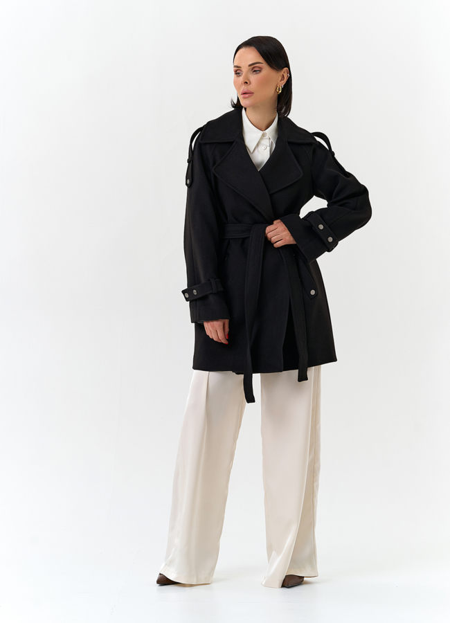 Женское укороченное пальто с английским воротником модель № 32641 в рассрочку