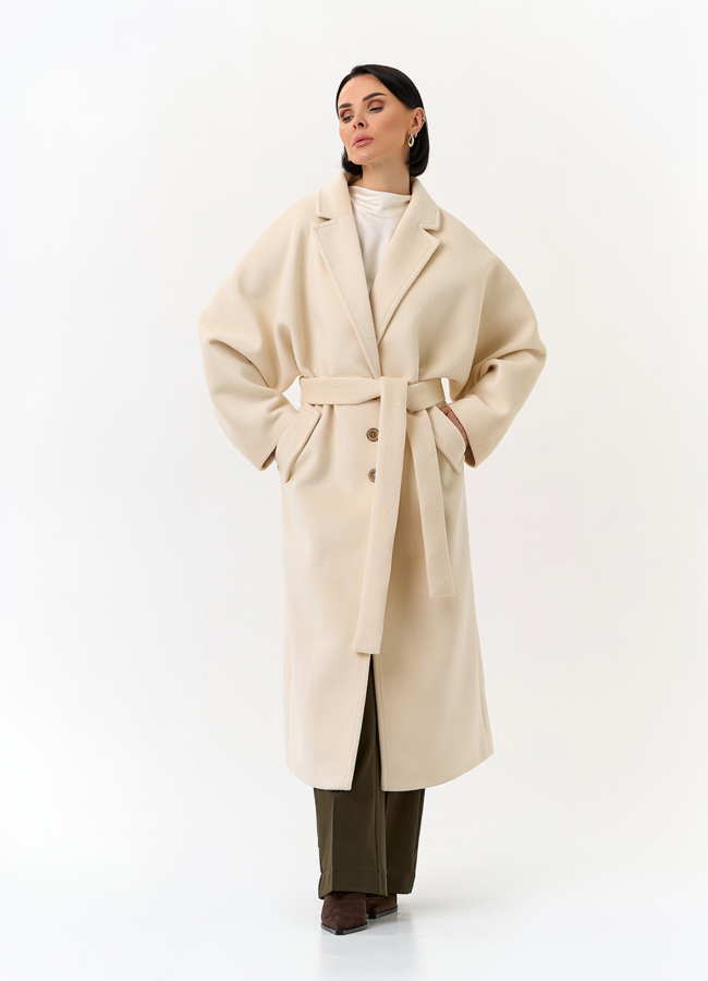 Женское свободное пальто с поясом модель № 32816 меха малина