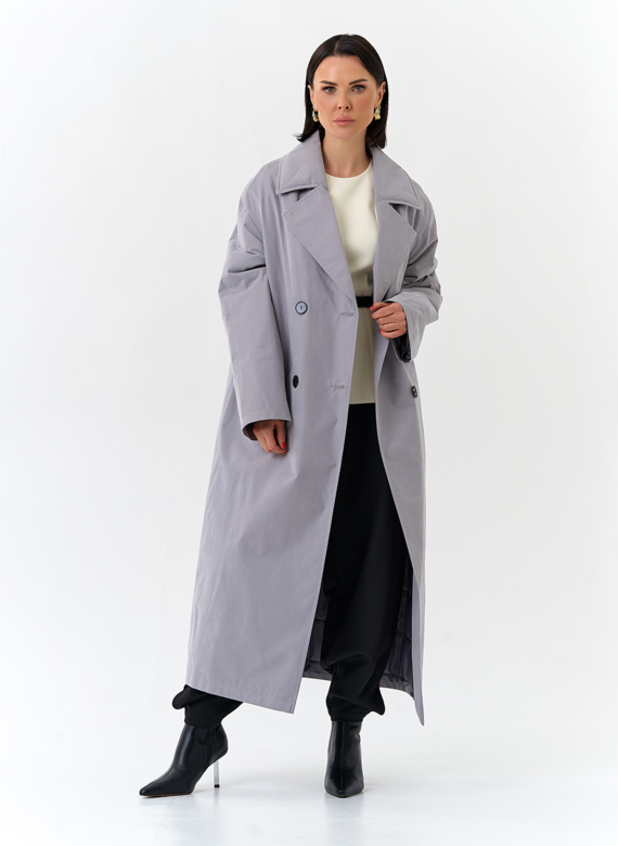 Женский утепленный плащ с английским воротником