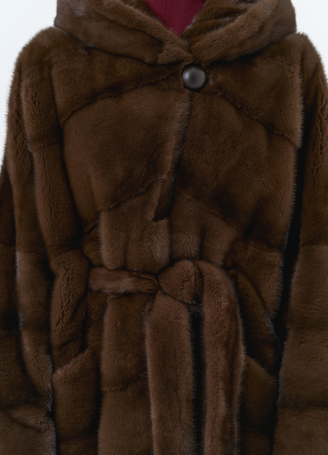 Шуба из меха норки с капюшоном модель № 31985 универмаг малина