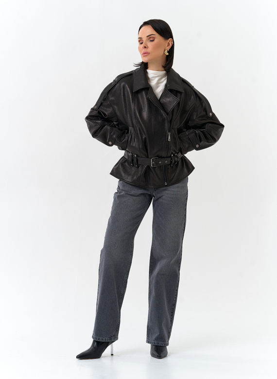 Женская куртка из натуральной кожи с поясом