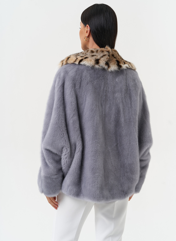 Куртка из меха норки с воротником их меха рыси