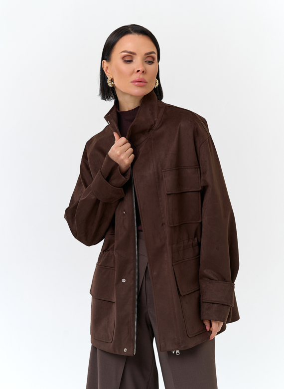 Женская куртка парка из эко замши 