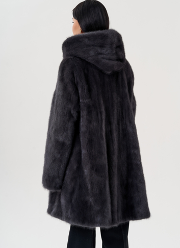 Норковая шуба балетка, в цвете графит с капюшоном