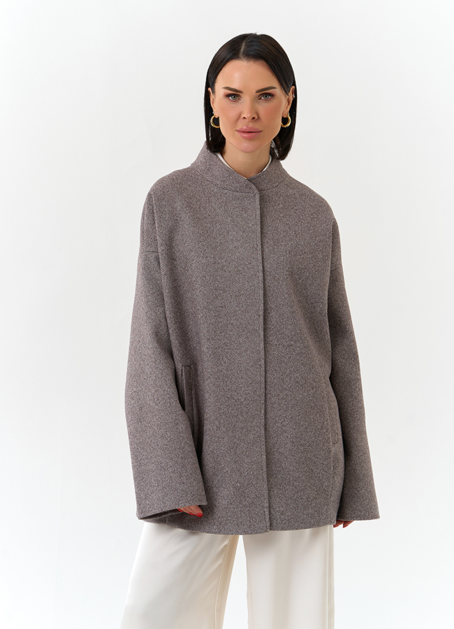 Женское укороченное пальто модель № 32540 меха малина