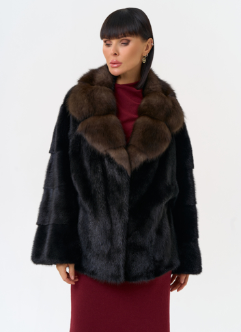Шуба из меха норки с воротником из меха куницы