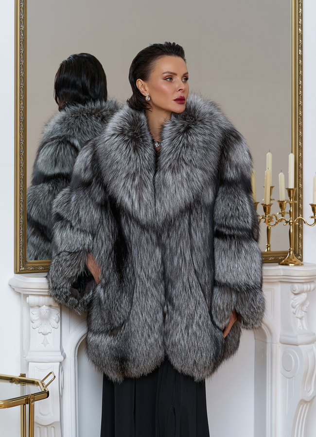 Шуба из меха чернобурой лисы модель № 32007 в рассрочку
