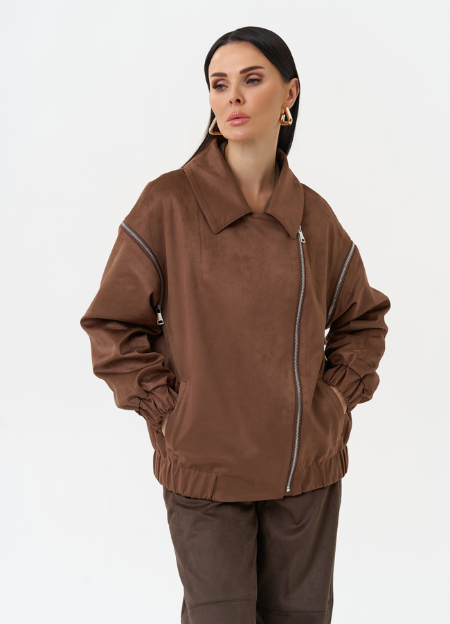 Куртка бомбер из эко замши со съемными рукавами модель № 30057 универмаг малина