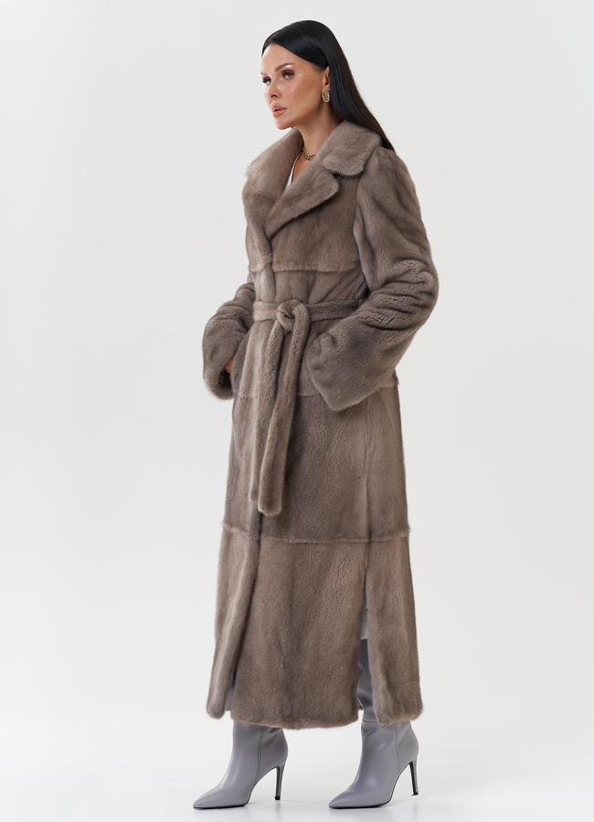 Длинная шуба из скандинавской норки модель № 28927 универмаг малина