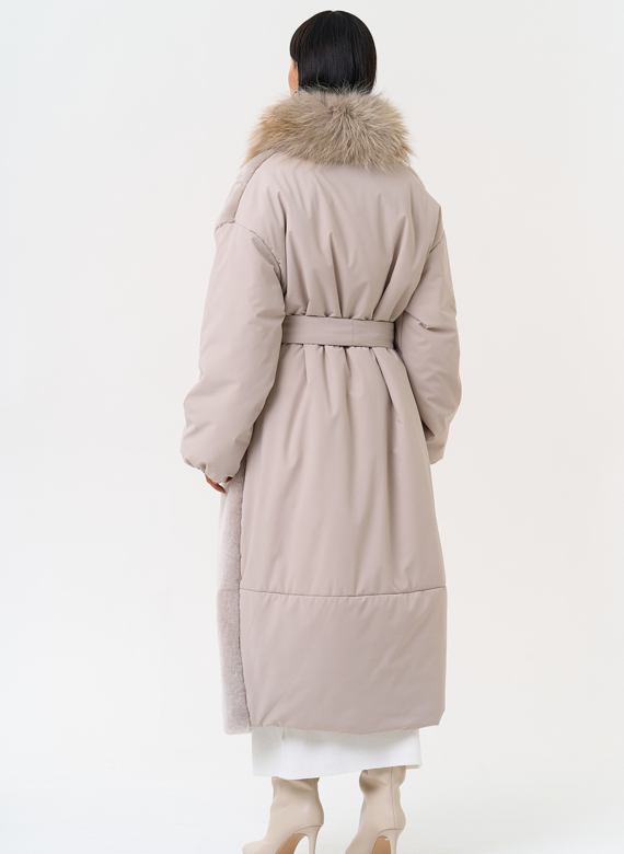 Комбинированное женское зимнее пальто с воротником из меха лисы