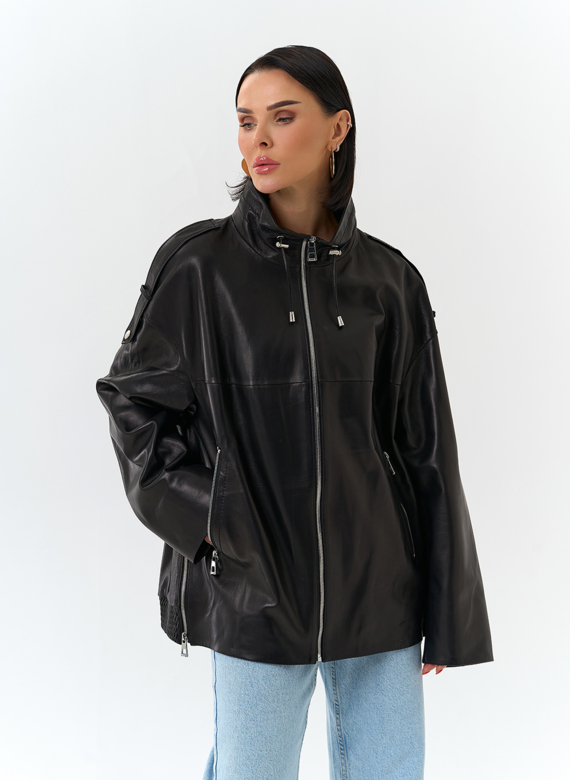 Куртка из натуральной кожи с воротником стойка