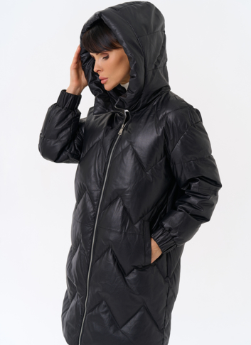 Длинный пуховик из кожи