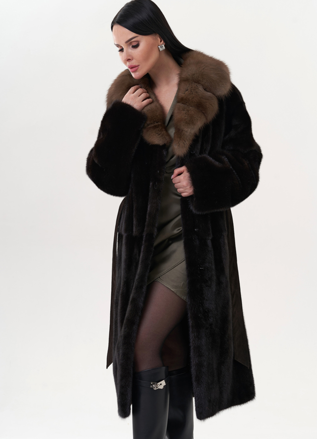 Шуба из норки с воротником из куницы модель № 26263 универмаг малина