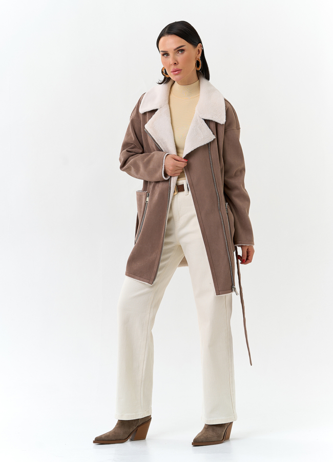 Женская дубленка из эко замши модель № 32689 в рассрочку