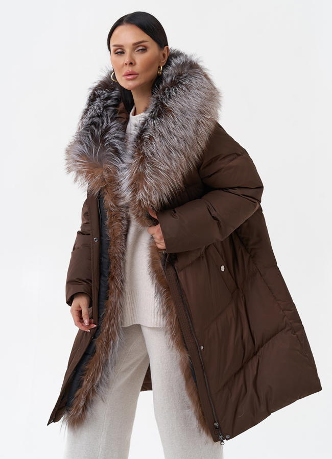 Пуховик с отделкой из меха блюфрост модель № 29357 универмаг малина