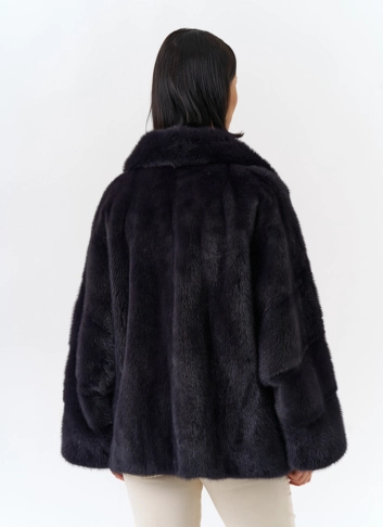 Шуба из меха норки с английским воротником