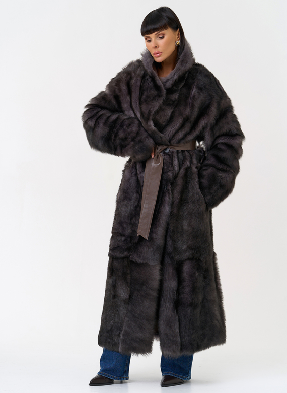 Женская двухсторонняя дубленка с поясом