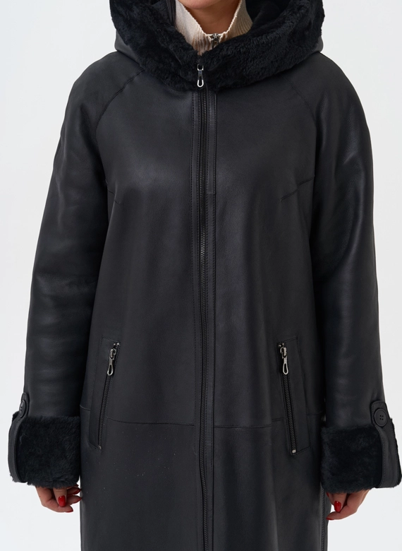 Натуральная дубленка с капюшоном