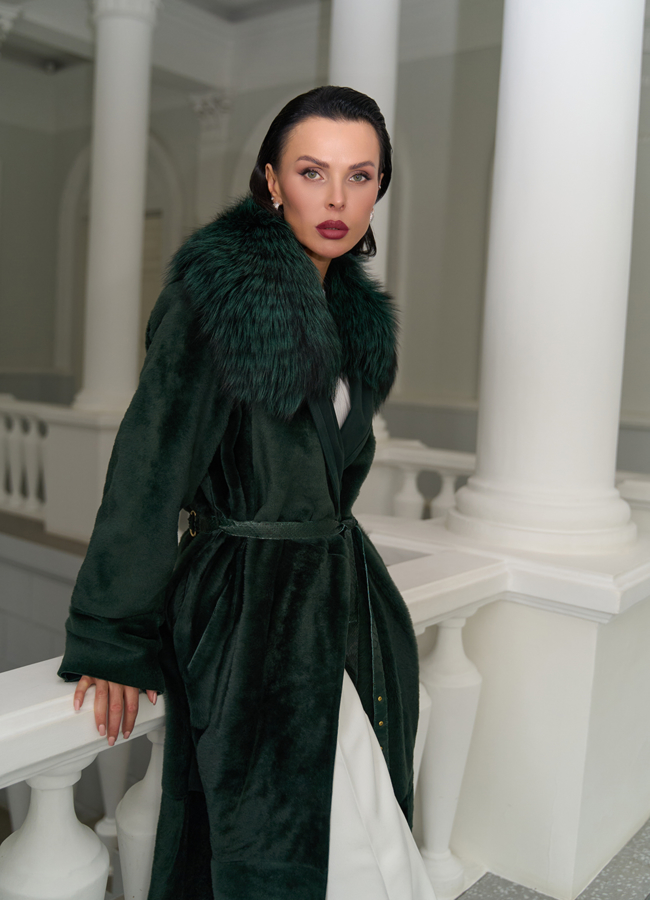 Женская двусторонняя дубленка из меха овчины Cortos с поясом из кожи питона модель № 31400 в рассрочку