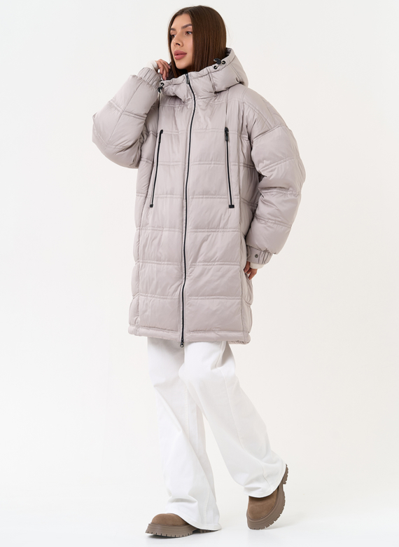 Женский светлый пуховик с капюшоном