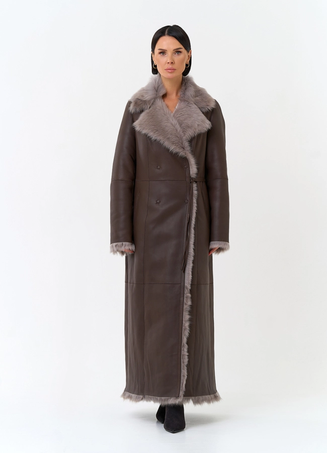 Женская двухсторонняя дубленка с поясом модель № 34126 универмаг малина фото
