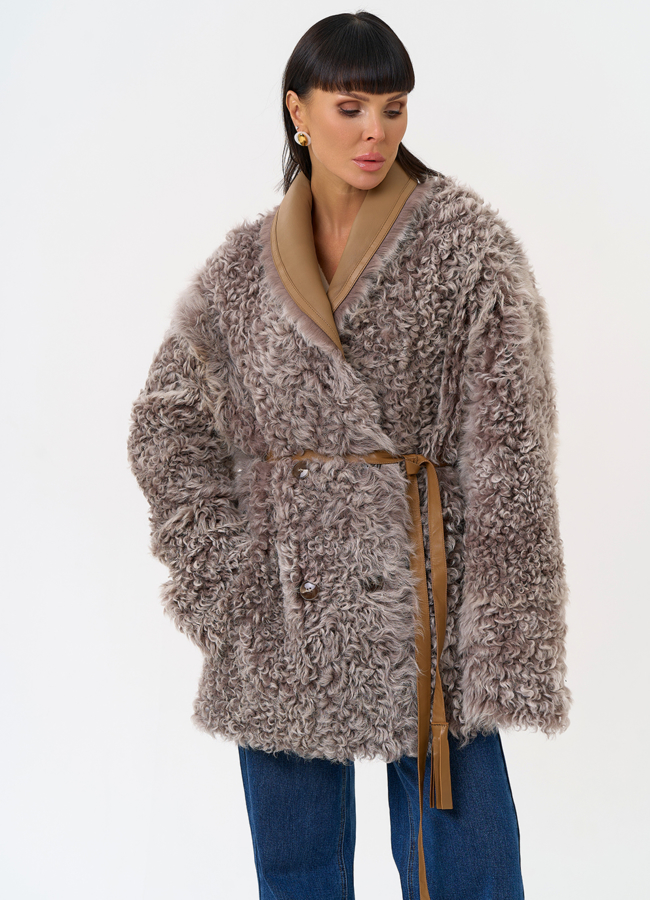 Женская двухсторонняя дубленка с воротником  модель № 31619 в кредит