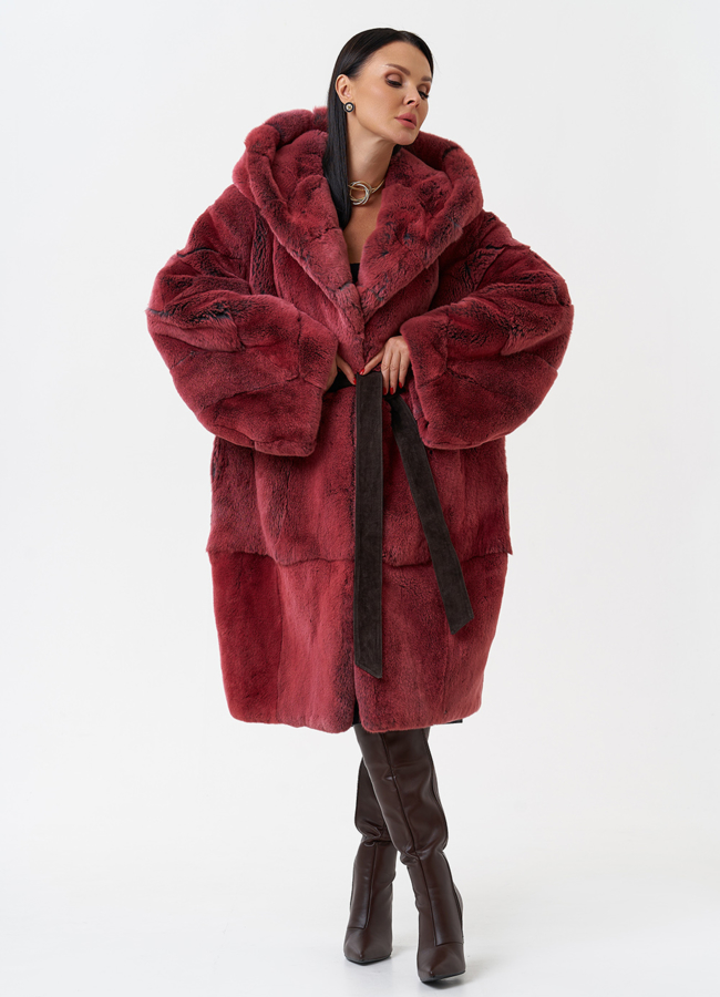 фото Шуба из меха кролика с капюшоном модель № 28897