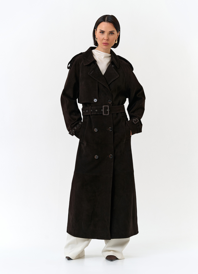 Женский длинный плащ из натуральной замши модель № 32900 в рассрочку