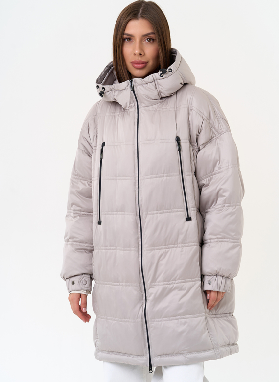 Женский светлый пуховик с капюшоном