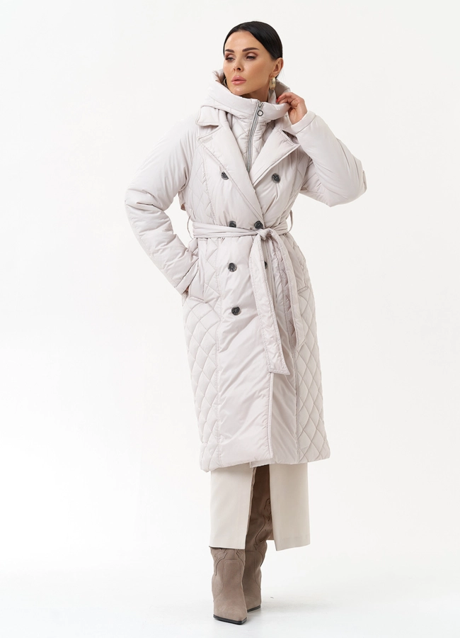 Женское утепленное пальто со съемным капюшоном модель № 30091 меха малина