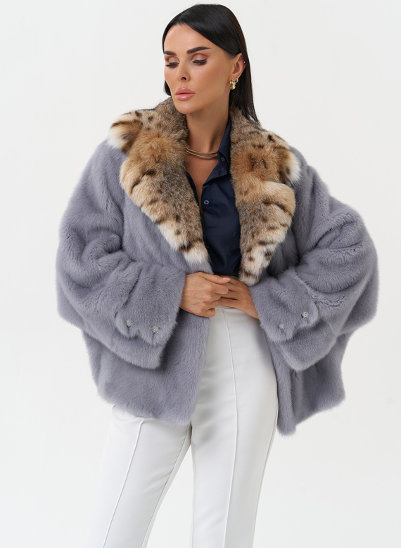Куртка из меха норки с воротником их меха рыси