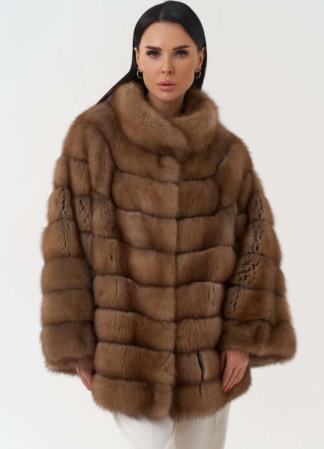 Шуба из куницы с воротником стойка модель № 30477 универмаг малина