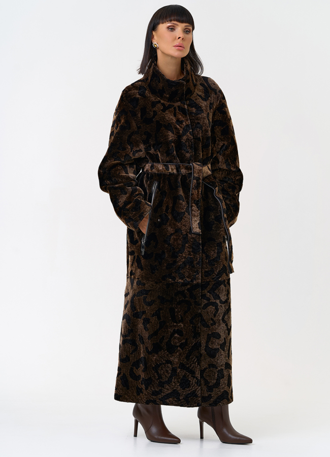 Женская натуральная дубленка с леопардовым принтом модель № 31479 универмаг малина