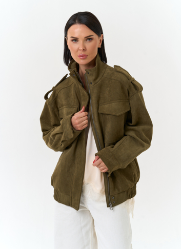 Женская куртка бомбер из эко замши