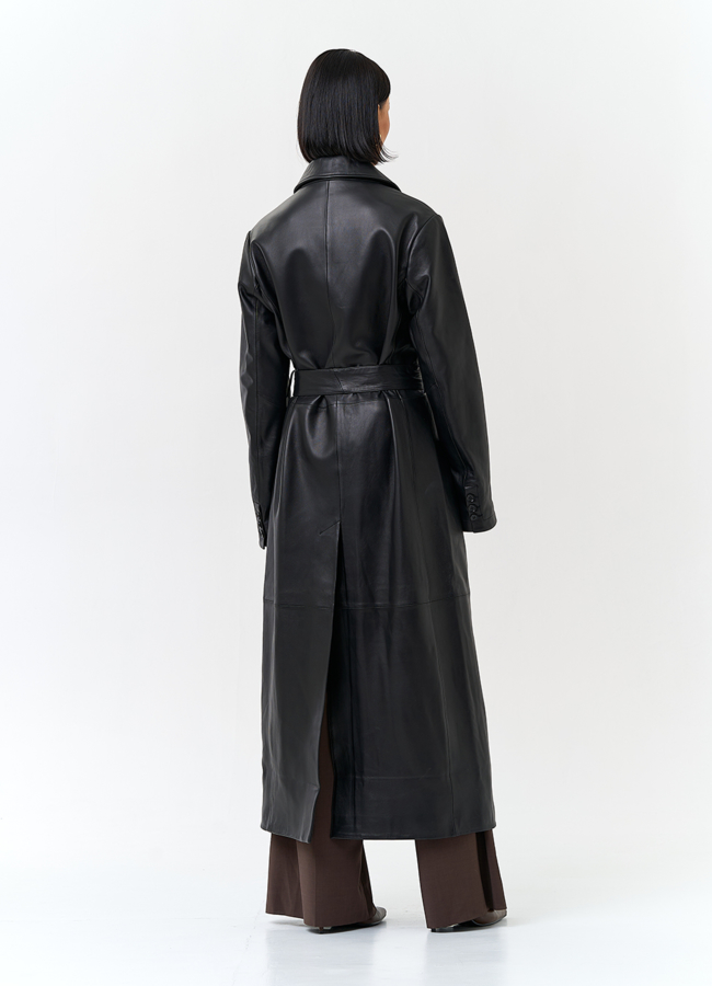 Женский длинный плащ из натуральной кожи модель № 32902 в кредит