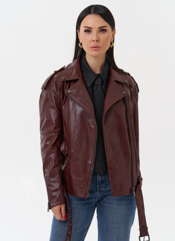 Женская косуха бордового цвета