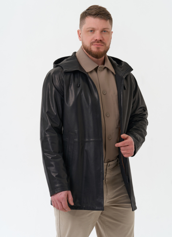 Мужская парка из натуральной кожи с капюшоном