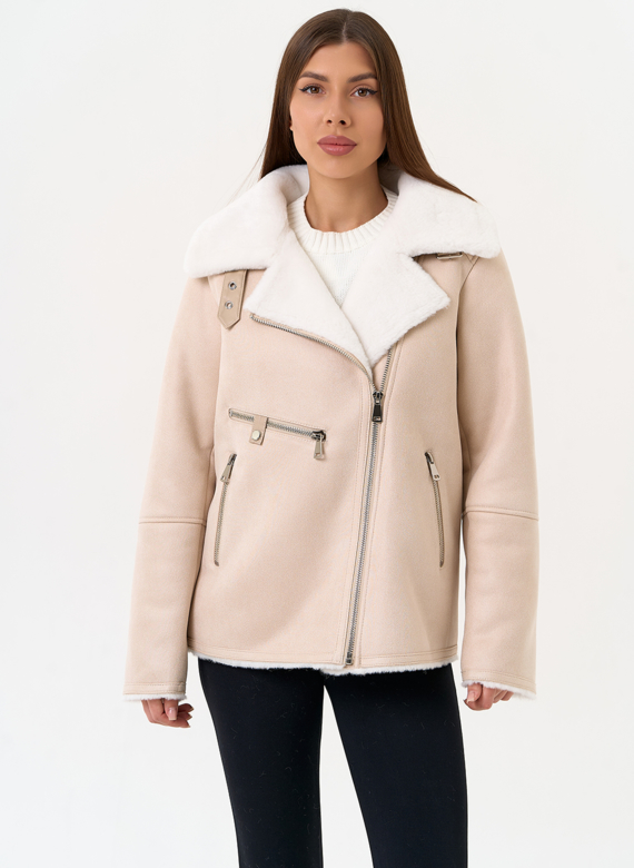 Светлая дубленка из эко замши