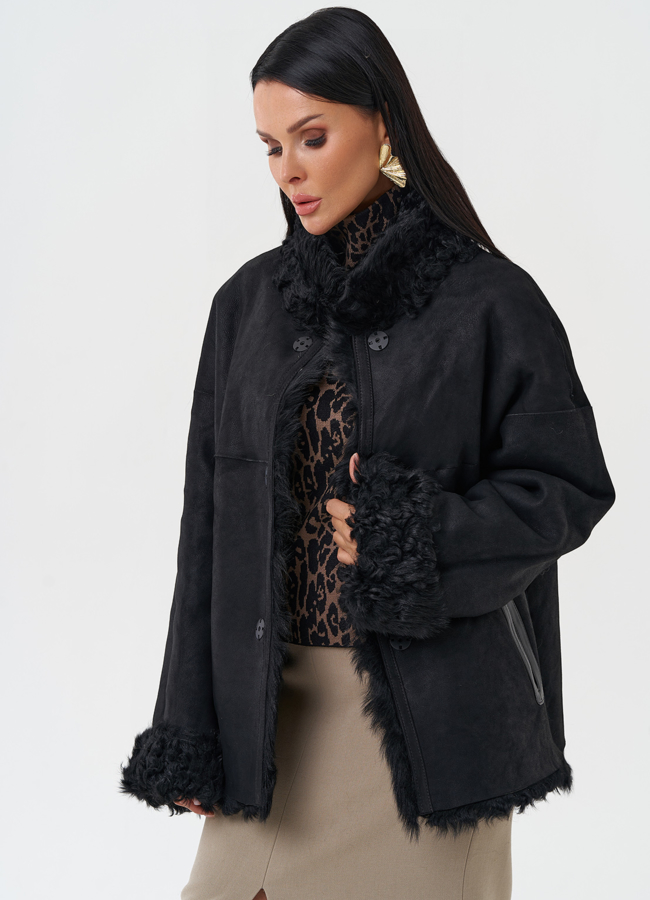 Женская двухсторонняя натуральная дубленка модель № 28422 универмаг малина