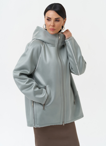 Женская дубленка из эко замши с капюшоном