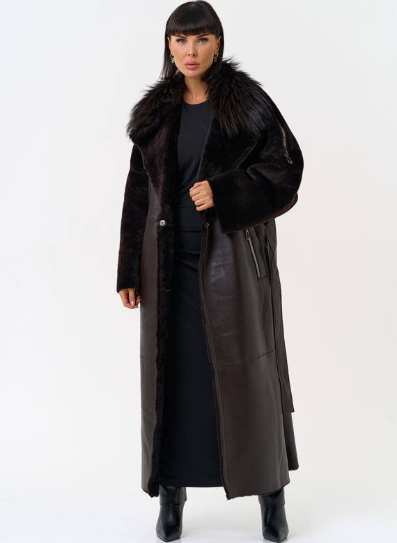 Женская натуральная дубленка с воротником из меха лисы