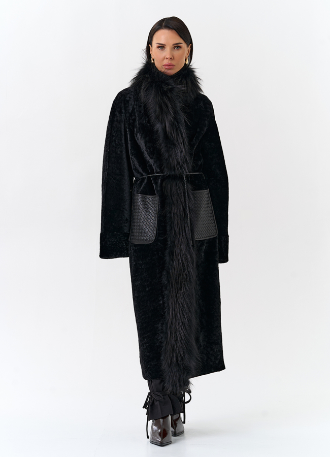 Женская дубленка с отделкой из меха лисы модель № 32197 универмаг малина